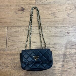 Guess Black Quilted Crossbody Bag with Gold Chain